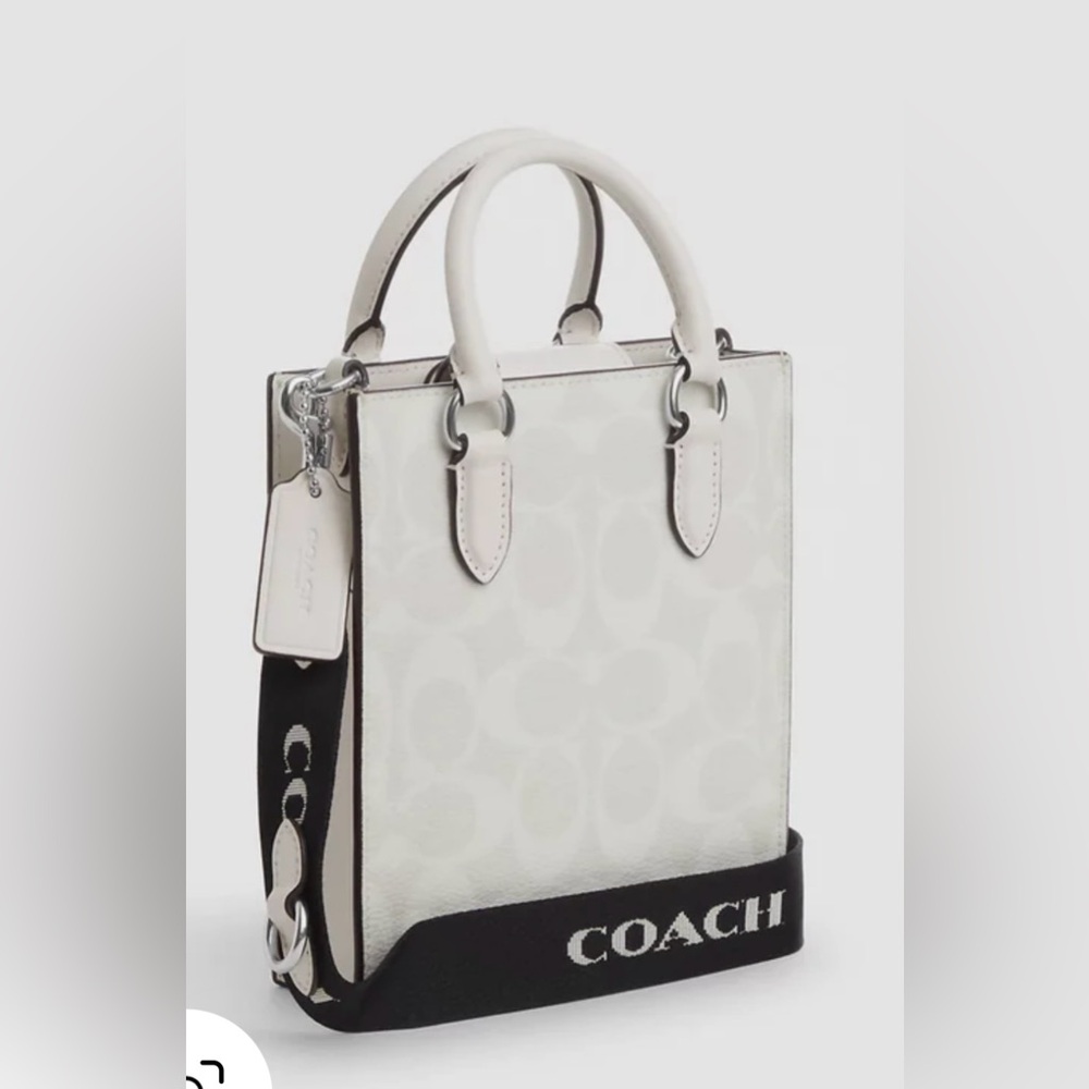 Coach North South Mini Tote in Glacier White with Black Strap NWT - Picture 10 of 10